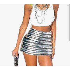 GUC Womens Sexy Silver Metallic Puffer Skirt size XL